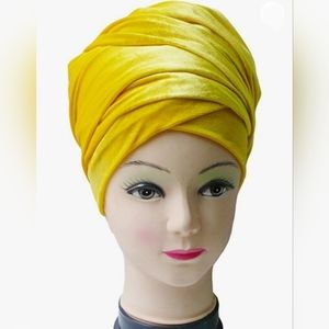 Yellow Velvet Head Turban- One size